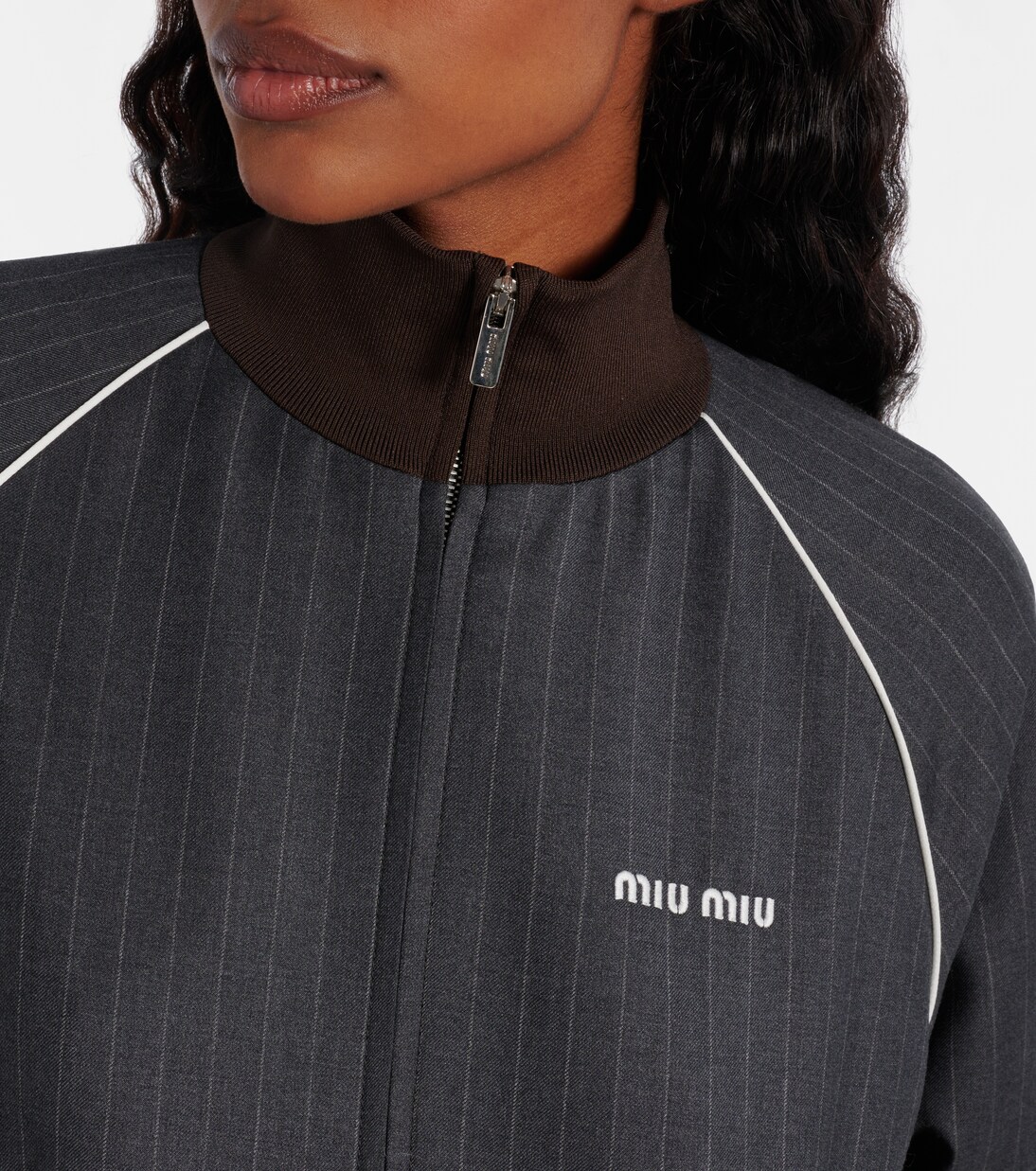 Giacca blouson in lana vergine gessata | Miu Miu