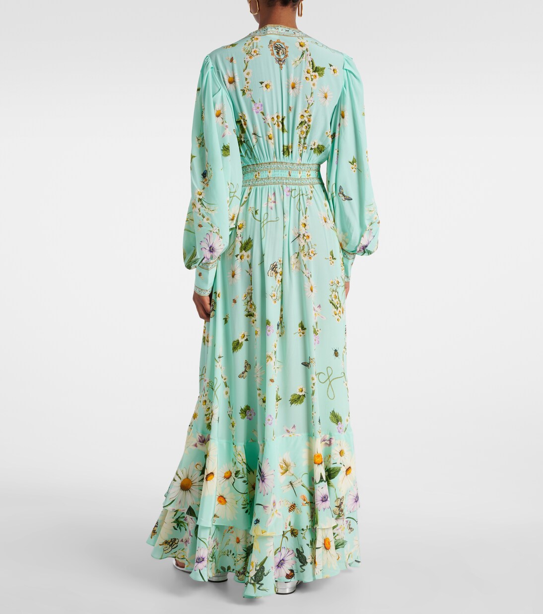 Robe longue Floral Freefall en soie à ornements | Camilla