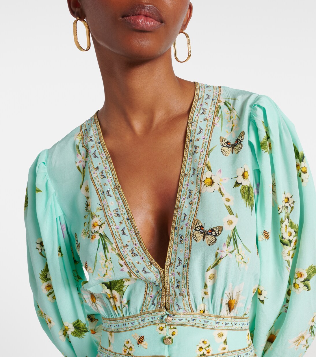 Robe longue Floral Freefall en soie à ornements | Camilla