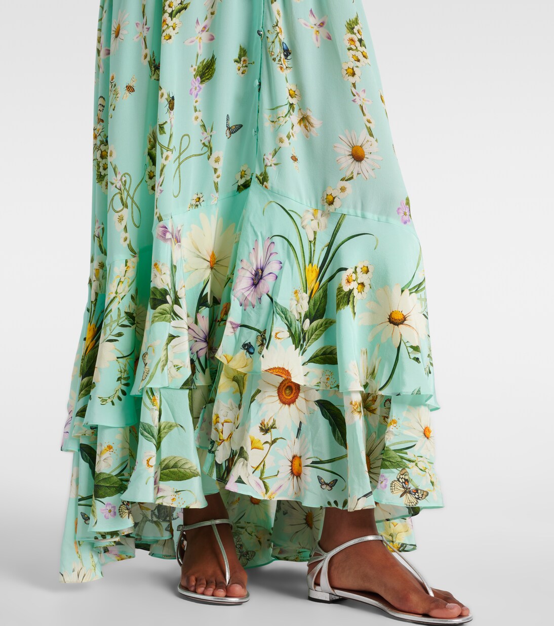 Robe longue Floral Freefall en soie à ornements | Camilla