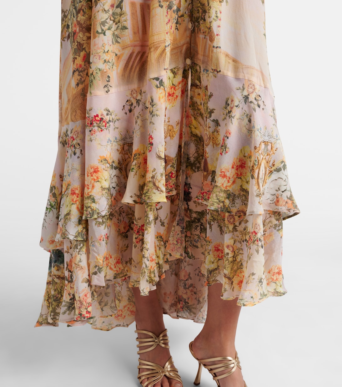 Robe longue en soie à fleurs et ornements | Camilla