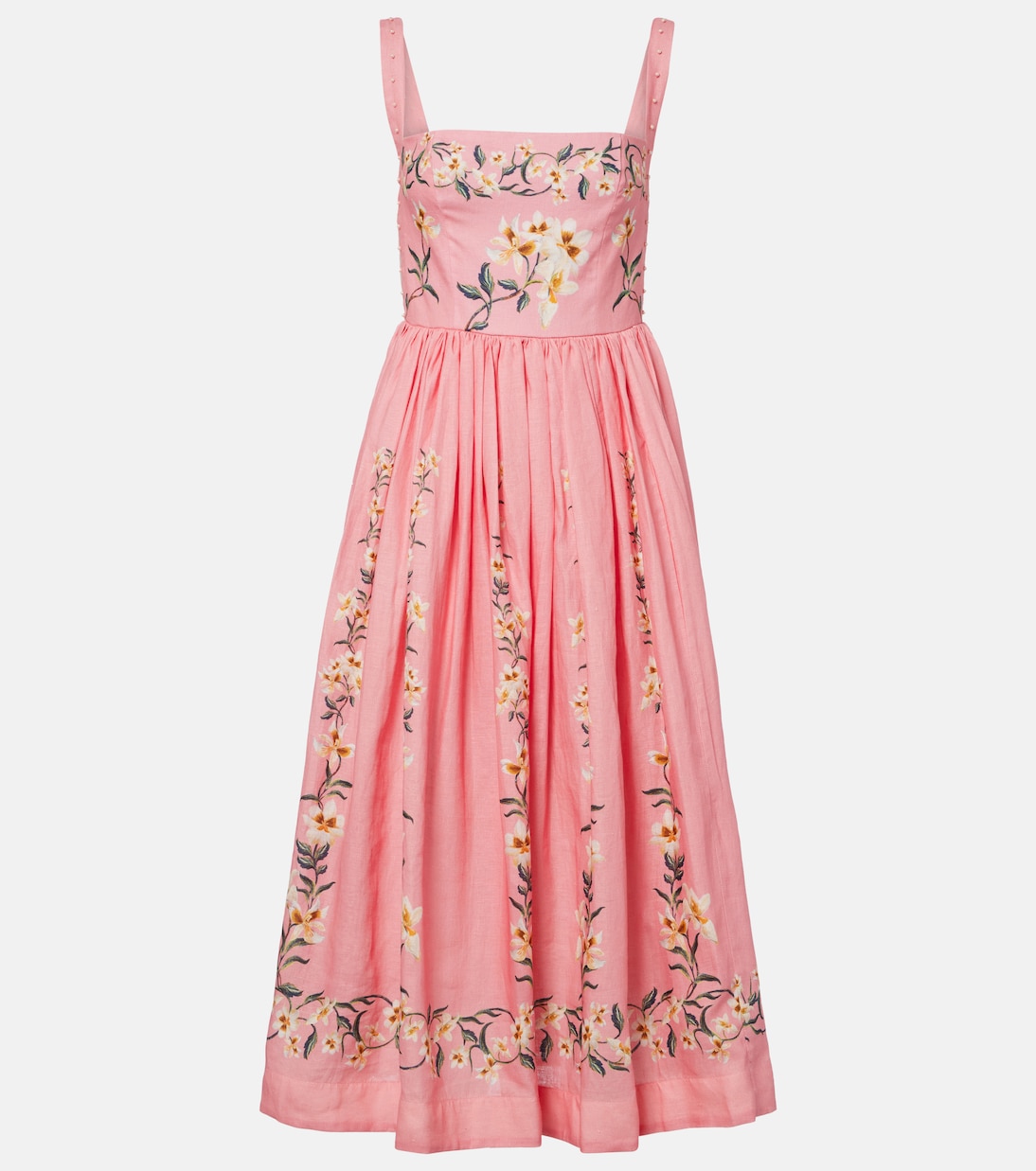 Mielero Promesa floral linen midi dress | Agua by Agua Bendita