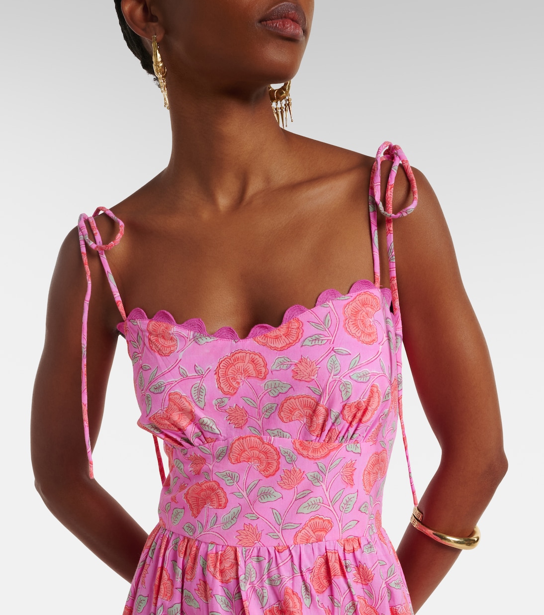 Vestido midi asimétrico de algodón floral | Juliet Dunn