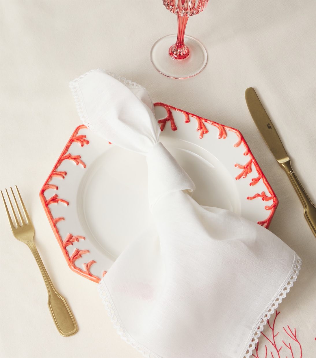 레이스 트리밍 리넨 냅킨 4매 세트 | Once Milano