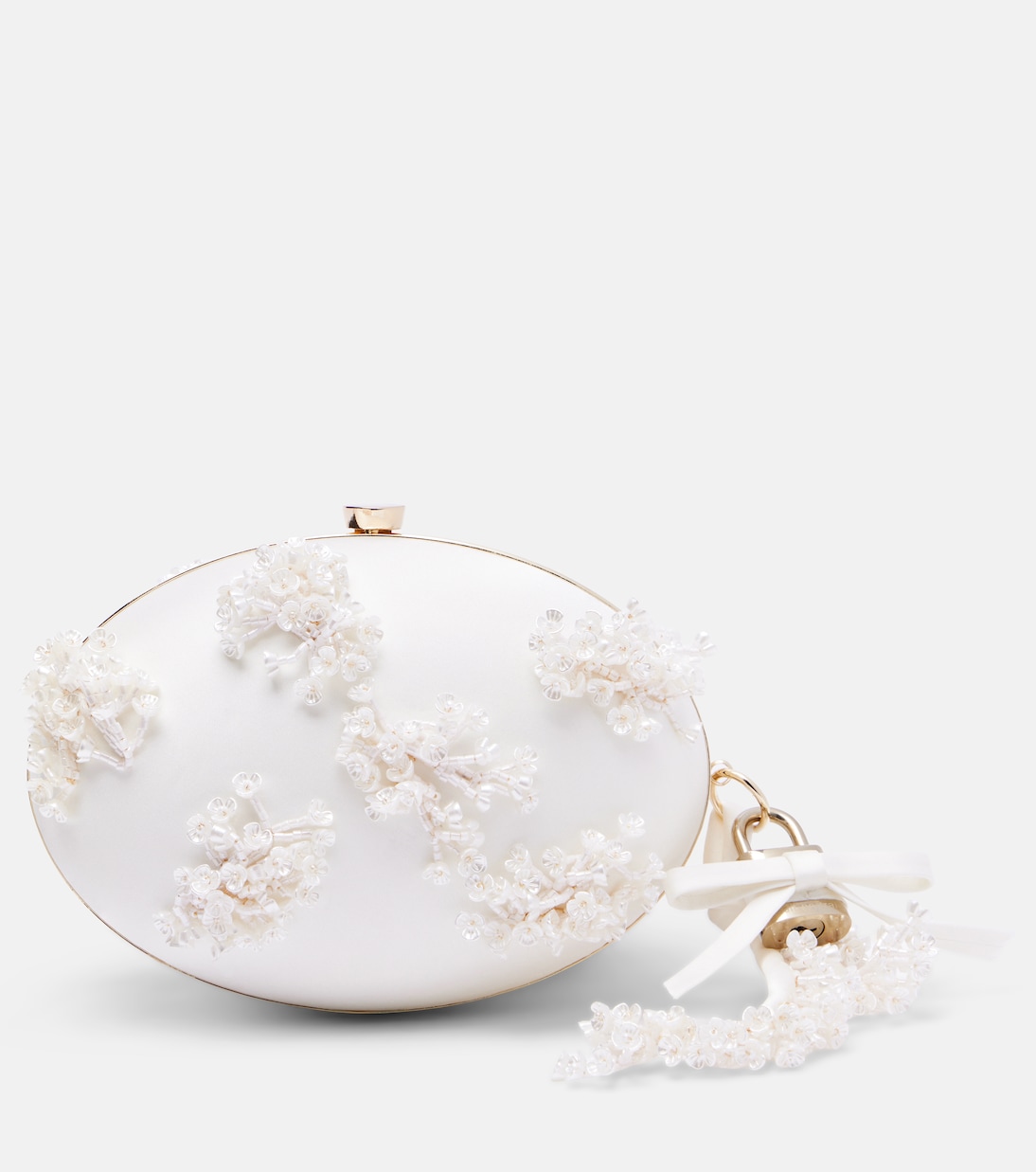 Oval Small embellished satin clutch | Self-Portrait