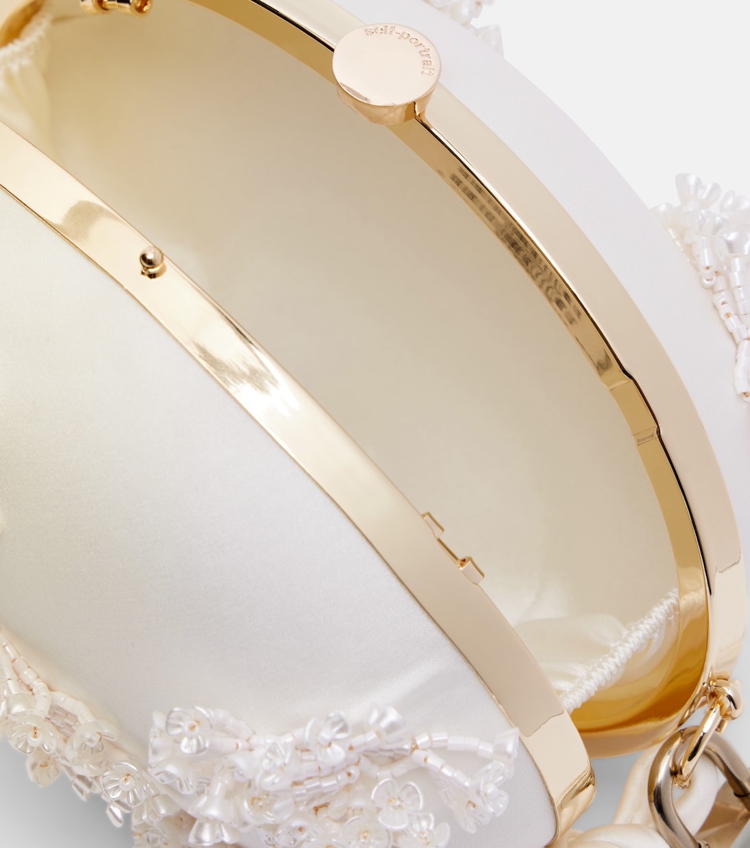 Oval Small embellished satin clutch | Self-Portrait