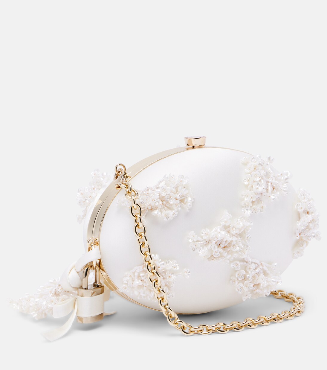 Oval Small embellished satin clutch | Self-Portrait