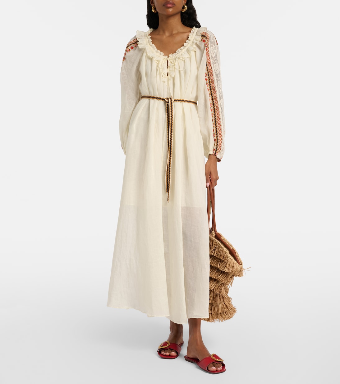 Aster刺绣苎麻纤维加长连衣裙 | Zimmermann