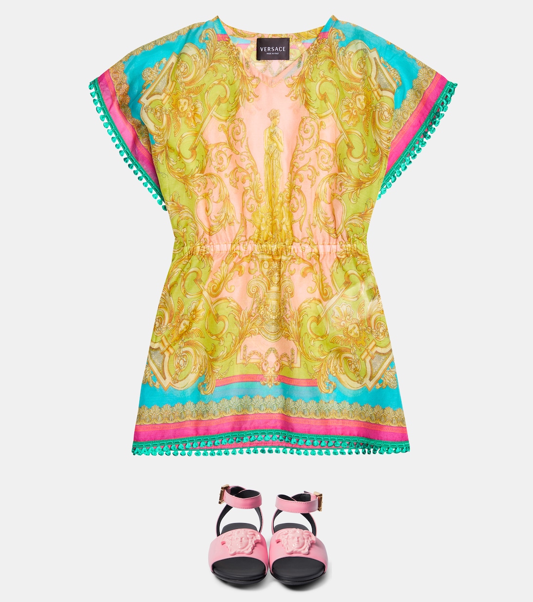 Cafetan Barocco Goddess en coton et soie | Versace Kids