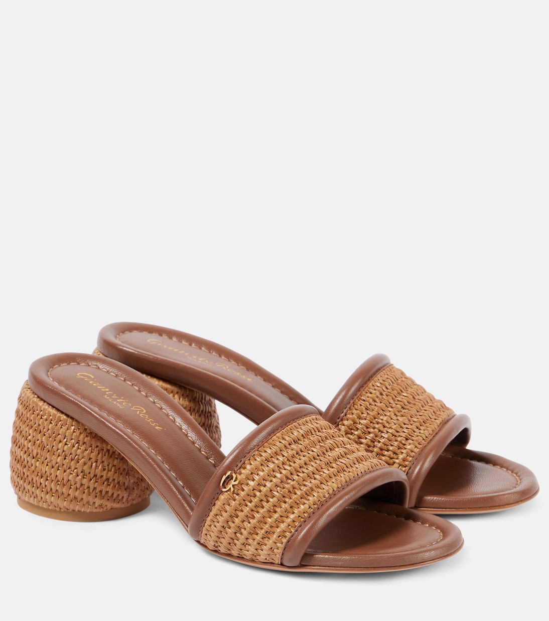 Marbella leather-trimmed raffia mules | Gianvito Rossi