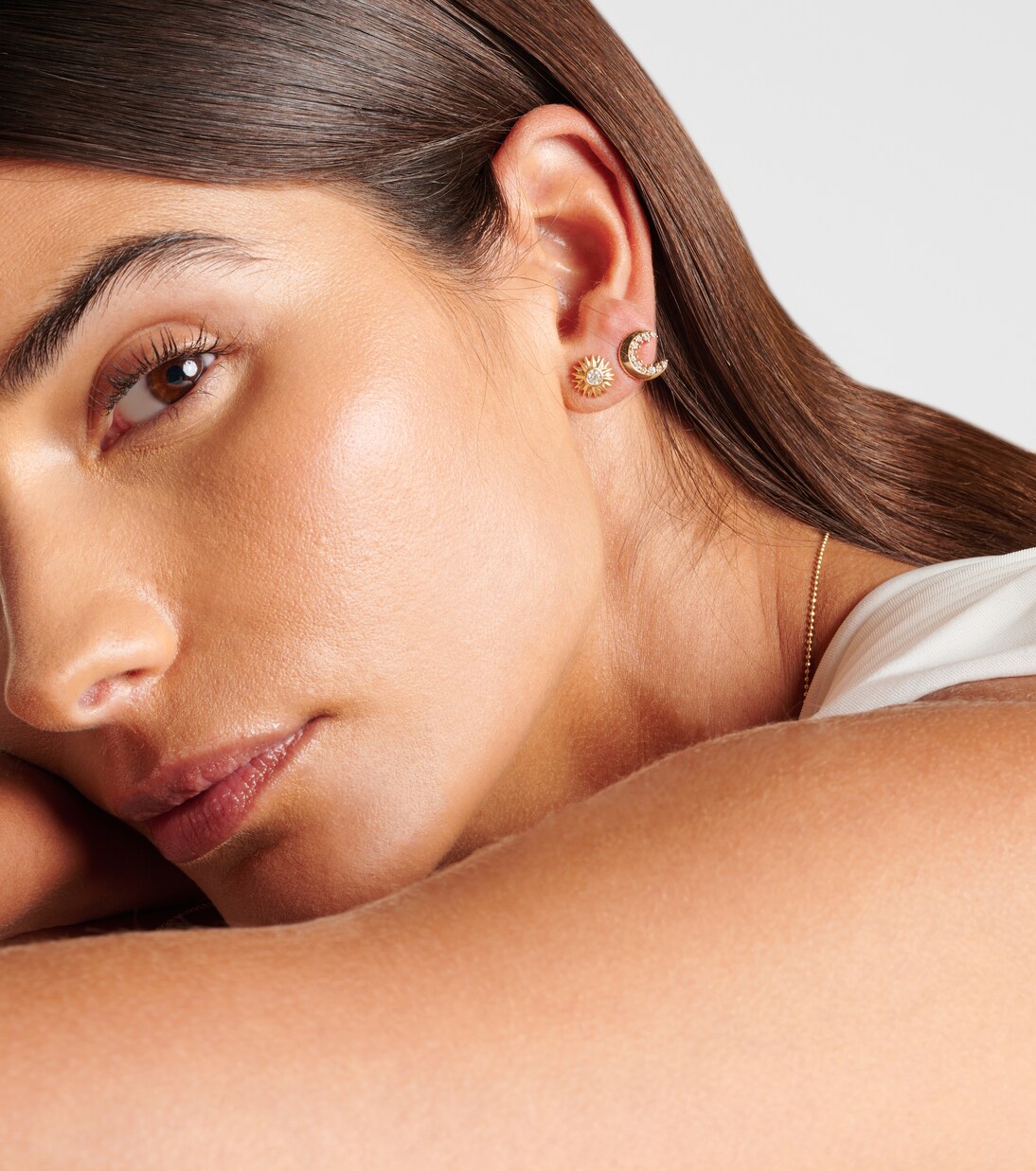 Crescent Moon 14kt gold single earring with diamonds | Sydney Evan