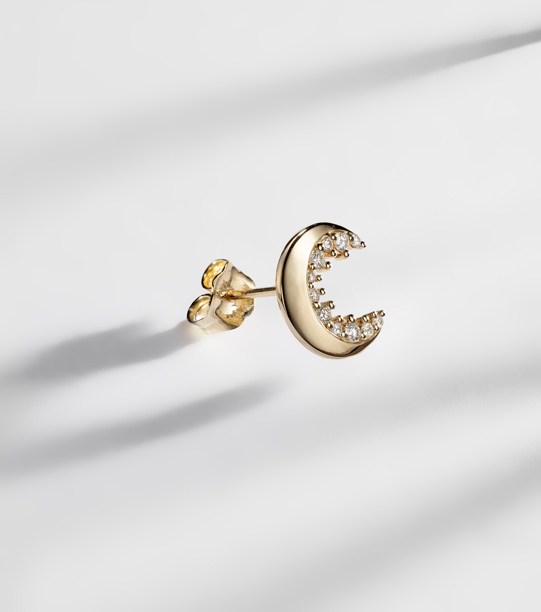 Crescent Moon 14kt gold single earring with diamonds | Sydney Evan