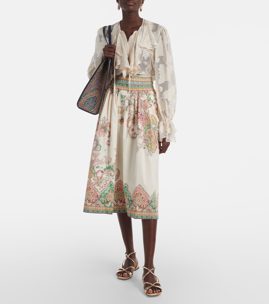 Falda midi de popelín de algodón | Etro