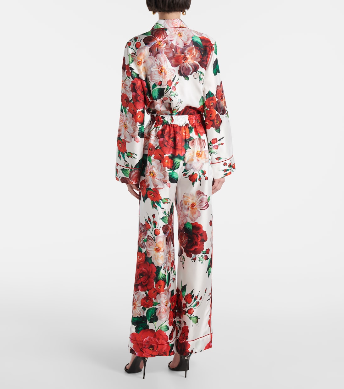 Pantalon ample en satin de soie à fleurs | Dolce&Gabbana