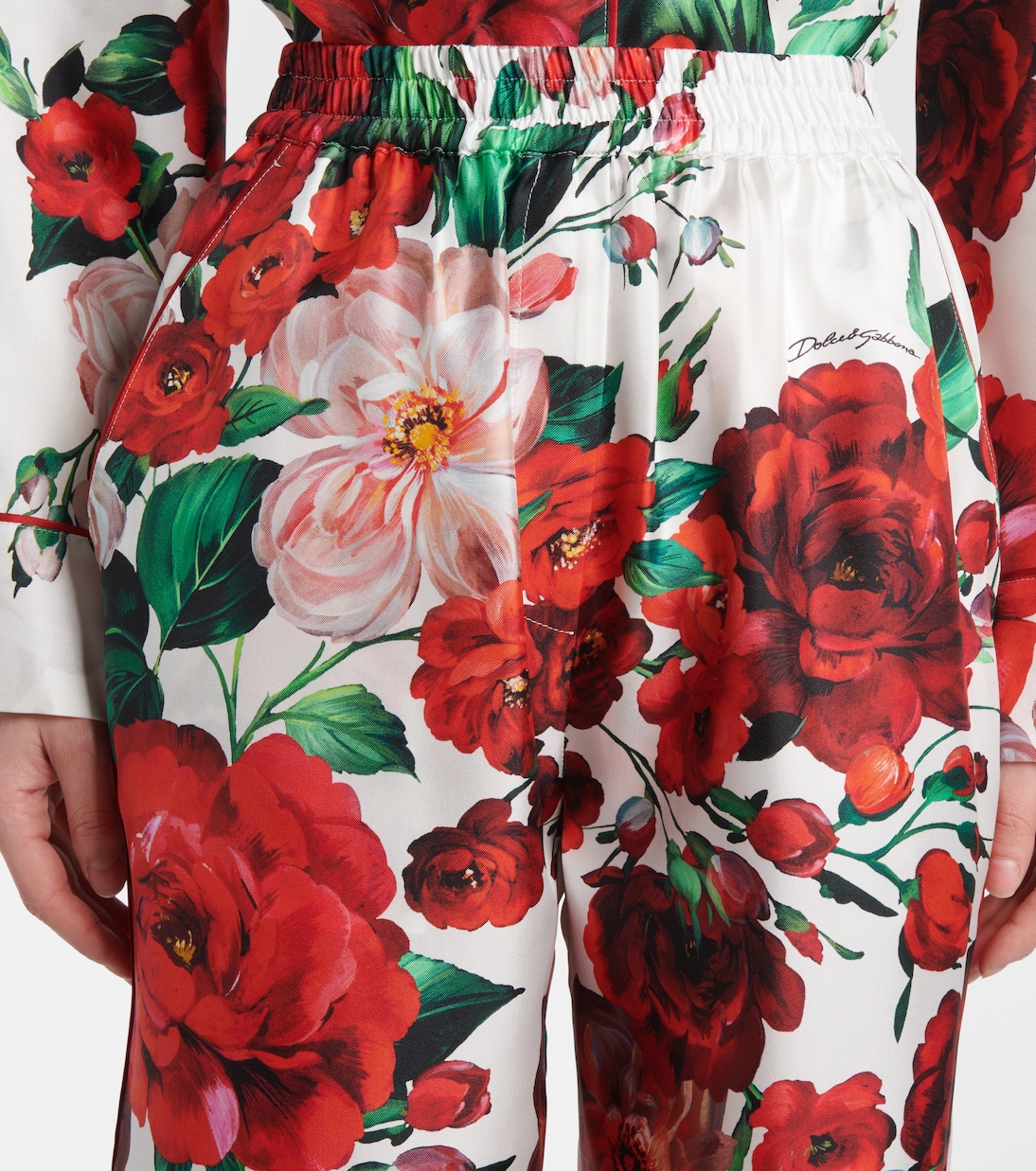Pantalon ample en satin de soie à fleurs | Dolce&Gabbana