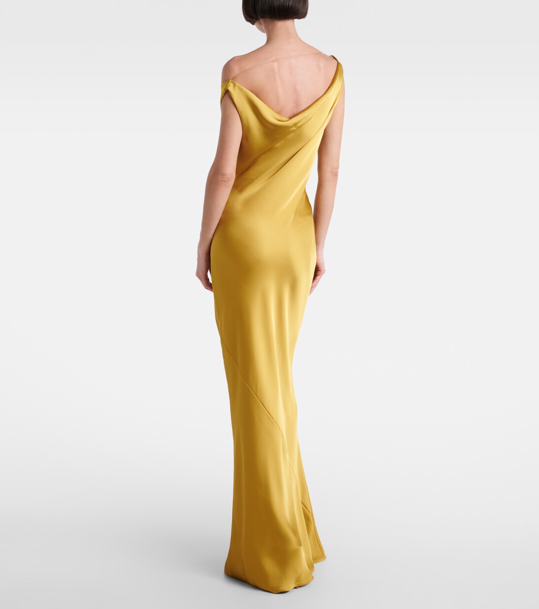 Robe longue Maria asymétrique en crêpe de satin  | Norma Kamali