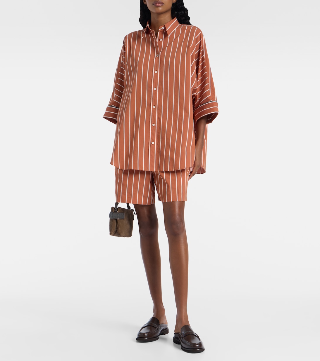 Chemise rayée en coton mélangé | Brunello Cucinelli