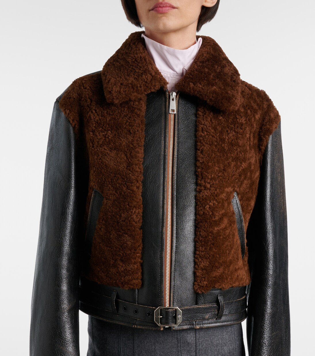 Veste en cuir et shearling | Prada