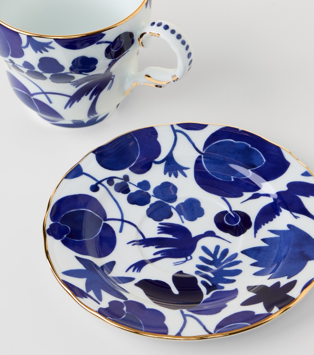 Mama Wildbird Blu porcelain teacup and saucer set | La DoubleJ