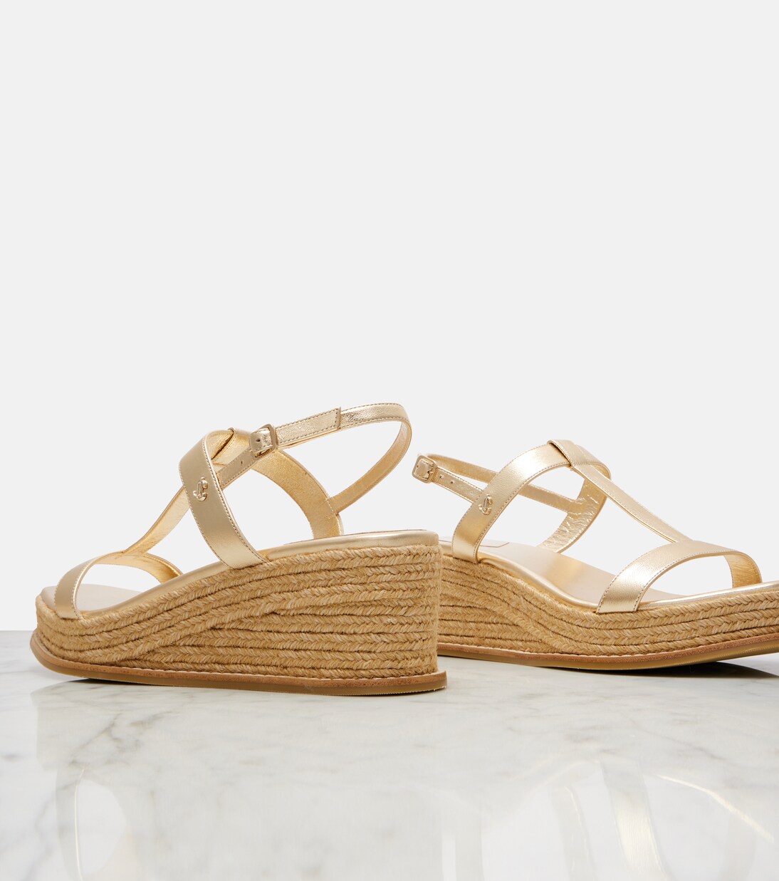 Theia 60 metallic leather espadrille wedges | Jimmy Choo