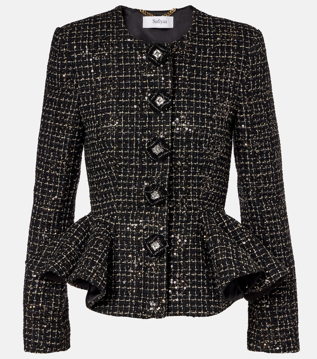 Tomomi sequined peplum tweed jacket | Safiyaa