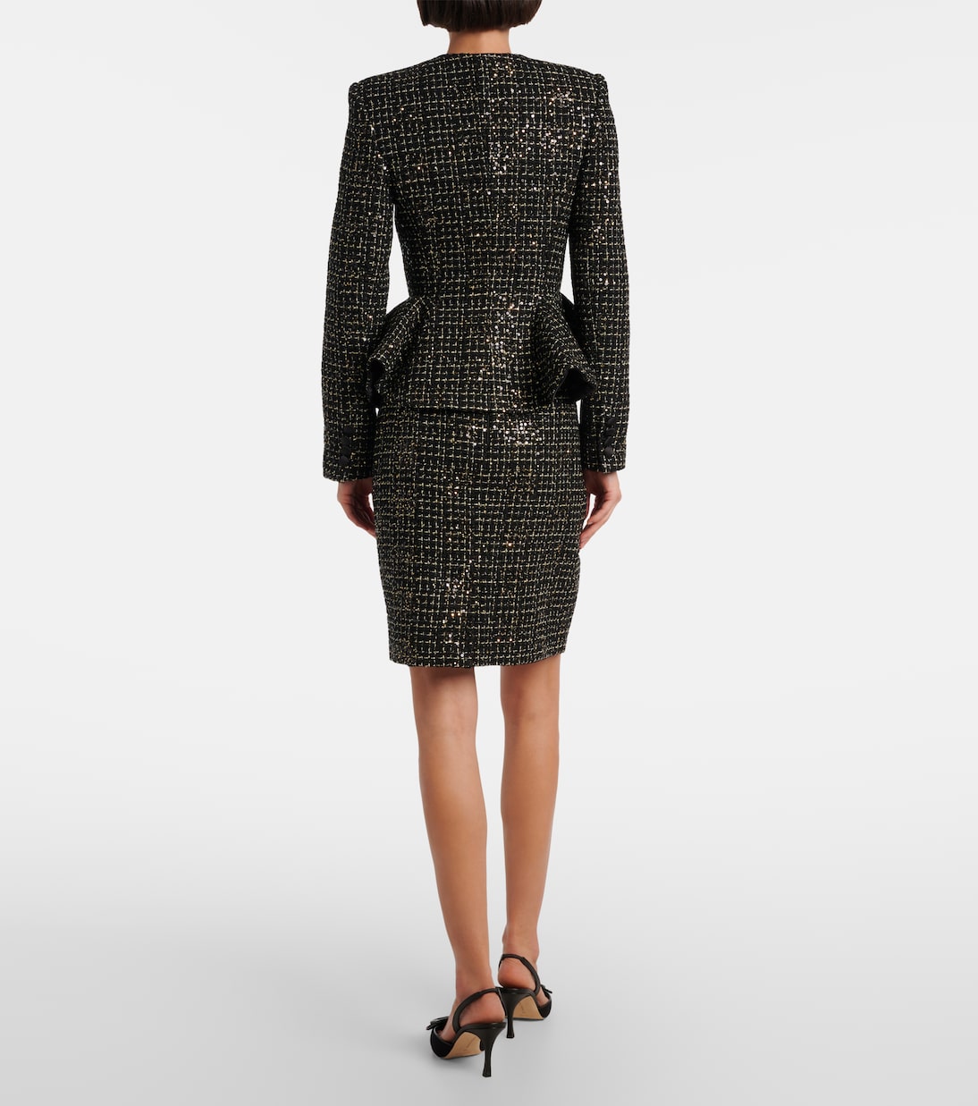 Tomomi sequined peplum tweed jacket | Safiyaa