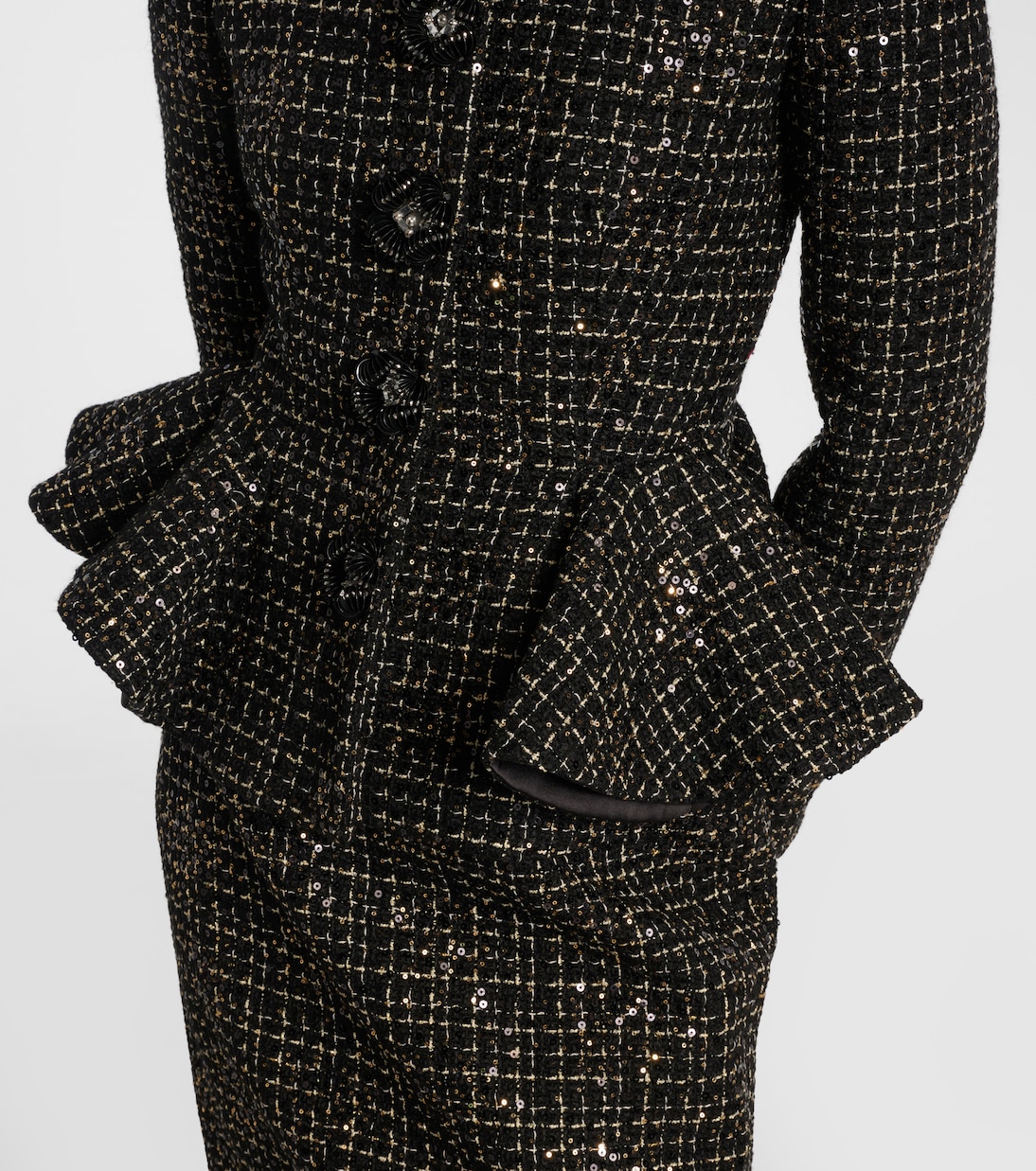 Tomomi sequined peplum tweed jacket | Safiyaa