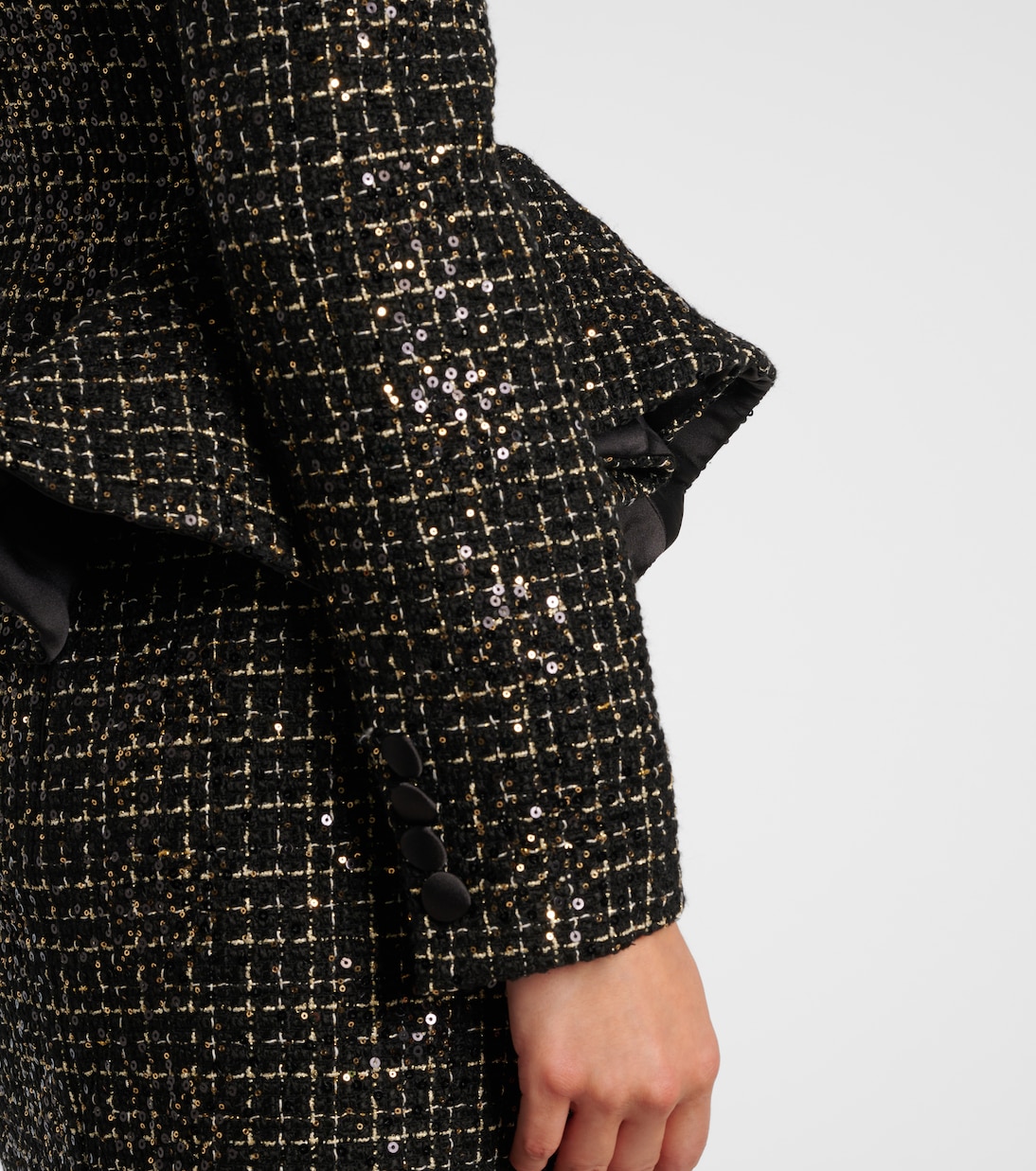Tomomi sequined peplum tweed jacket | Safiyaa