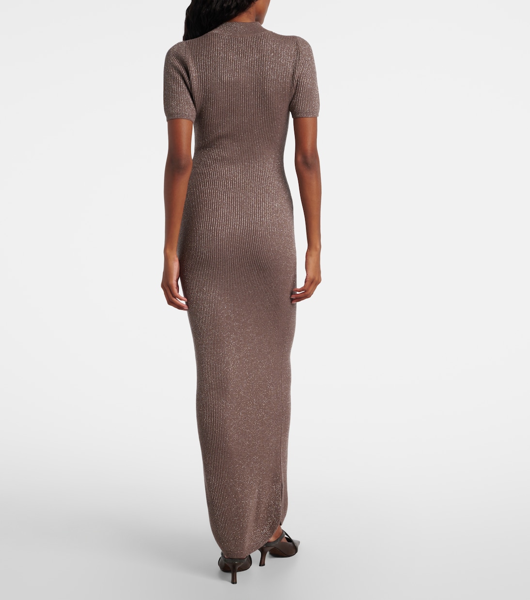 Vestido largo acanalado en mezcla de cachemir | Brunello Cucinelli