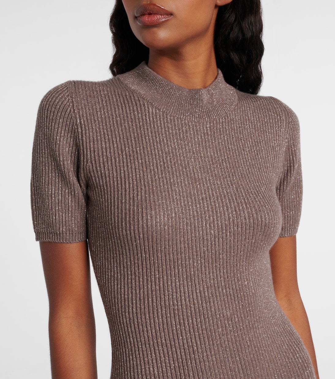 Vestido largo acanalado en mezcla de cachemir | Brunello Cucinelli