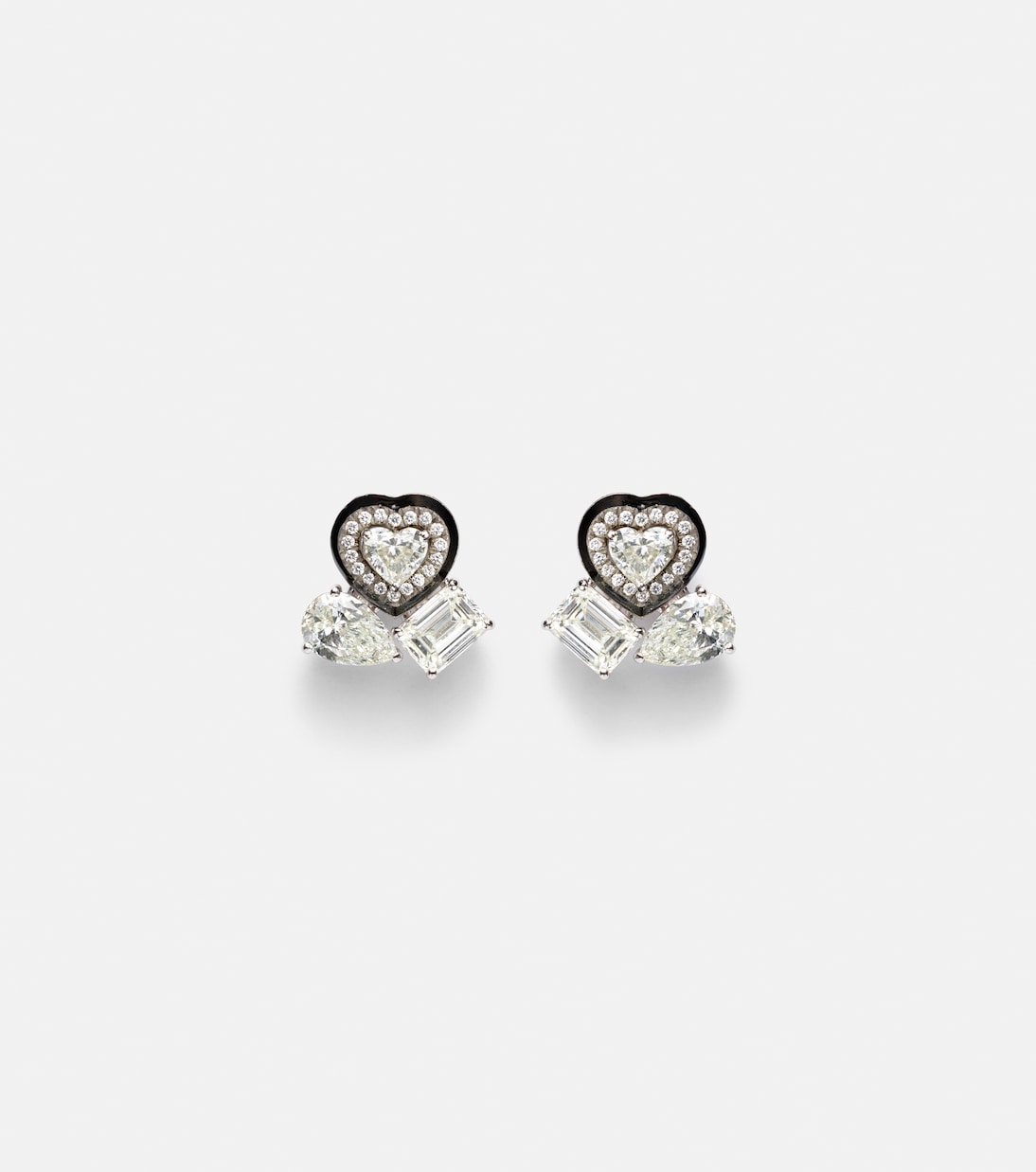 Boucles d'oreilles Cluster Heart en or blanc 18 ct et diamants | Kamyen