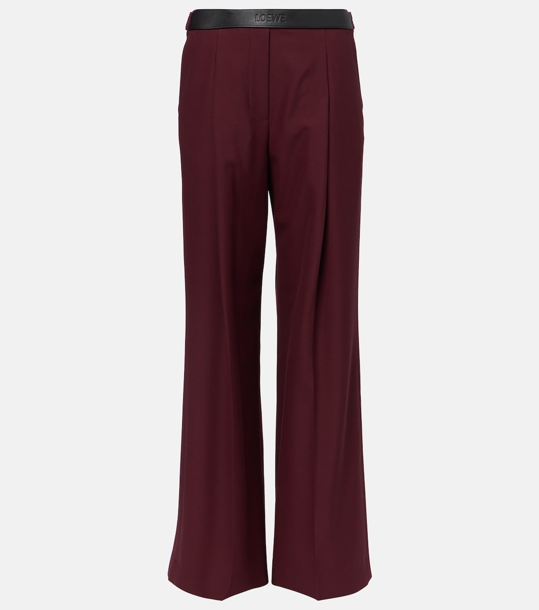 Leather-trimmed wool wide-leg pants | Loewe
