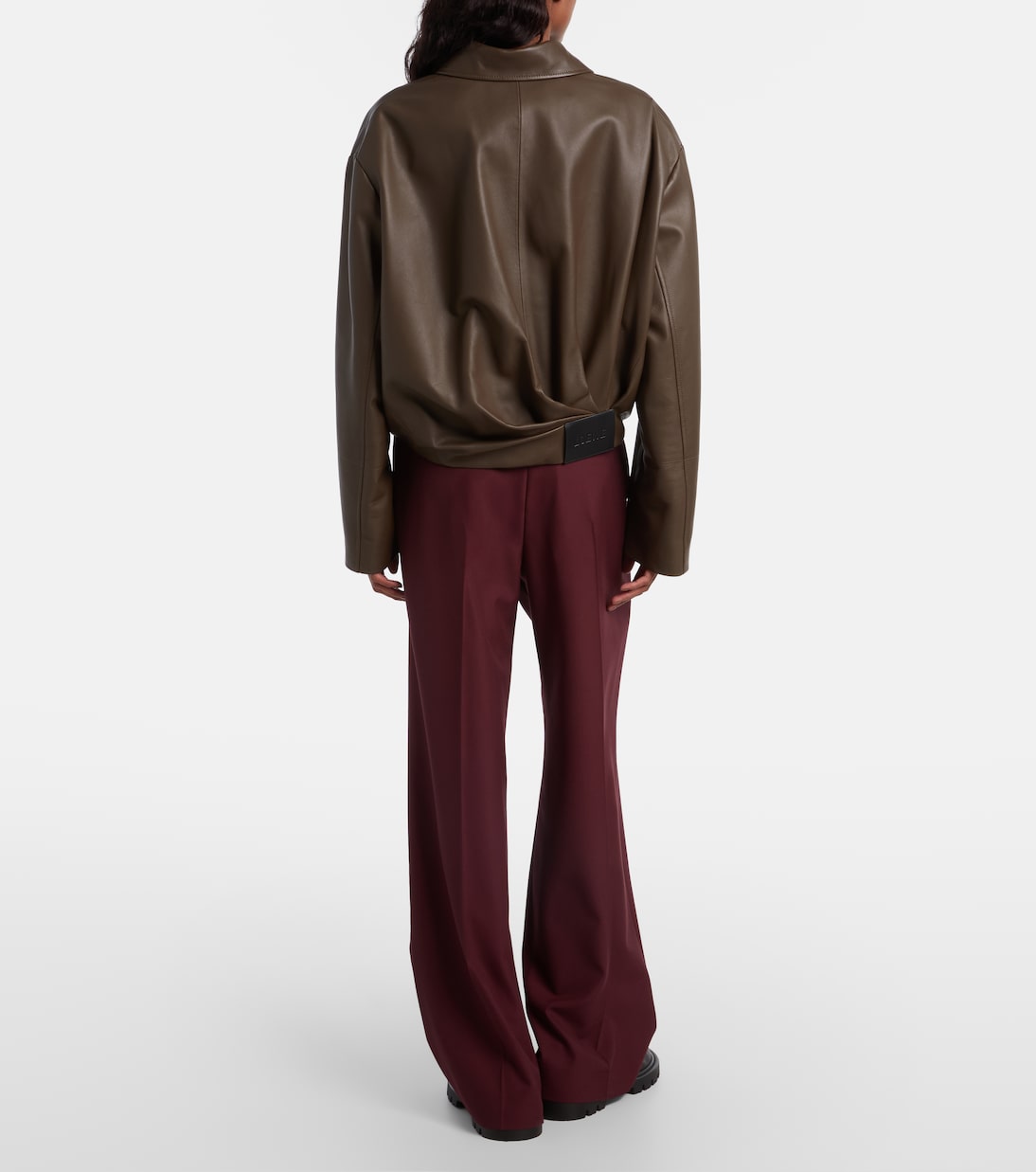 Leather-trimmed wool wide-leg pants | Loewe