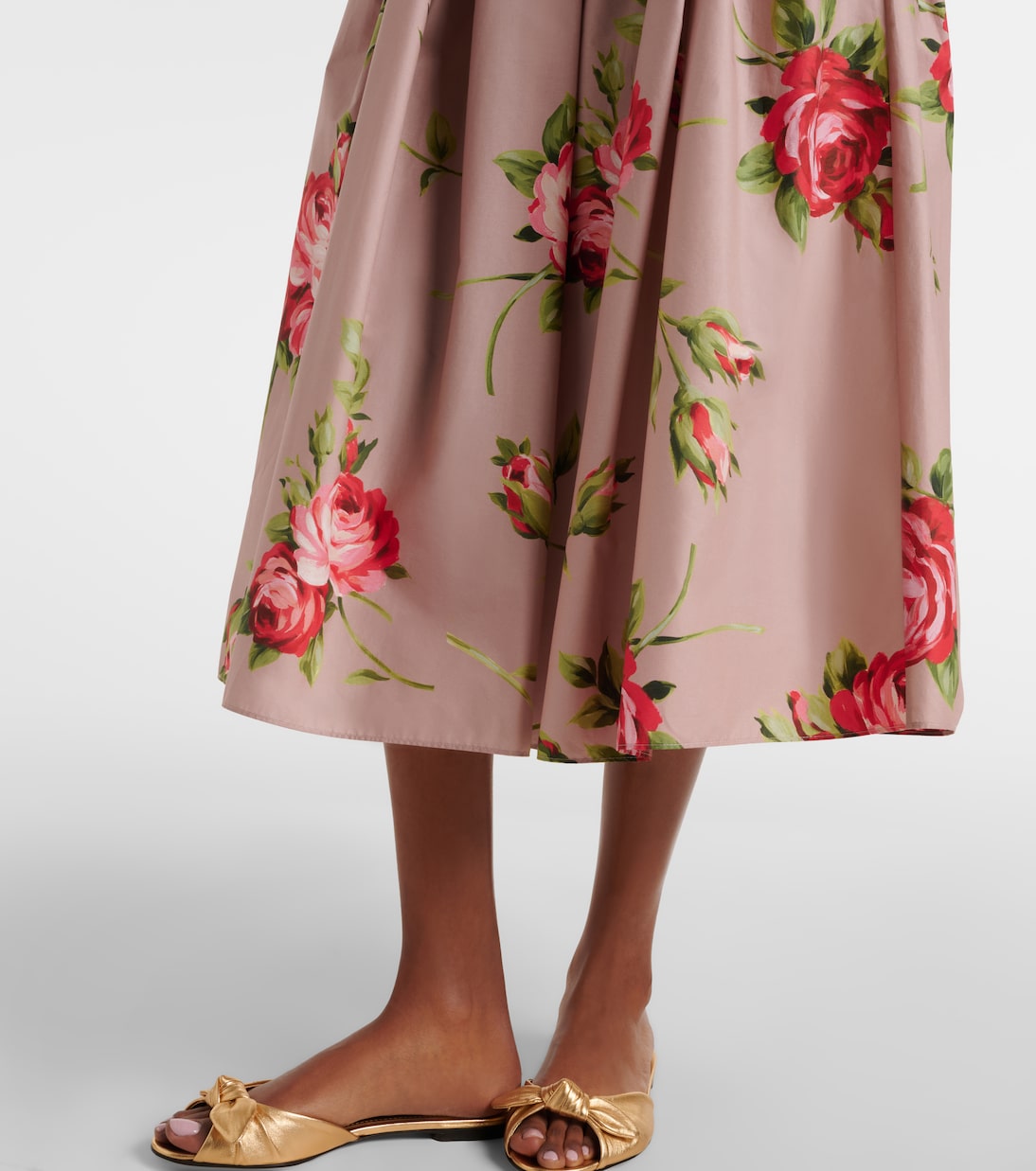 Gonna midi in cotone con stampa floreale | Dolce&Gabbana