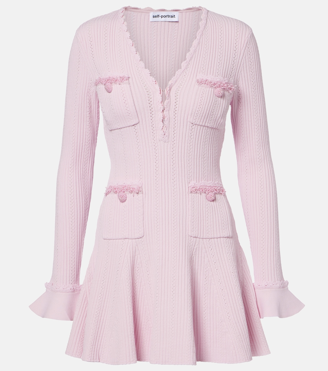 Beaded ribbed-knit minidress | Self-Portrait