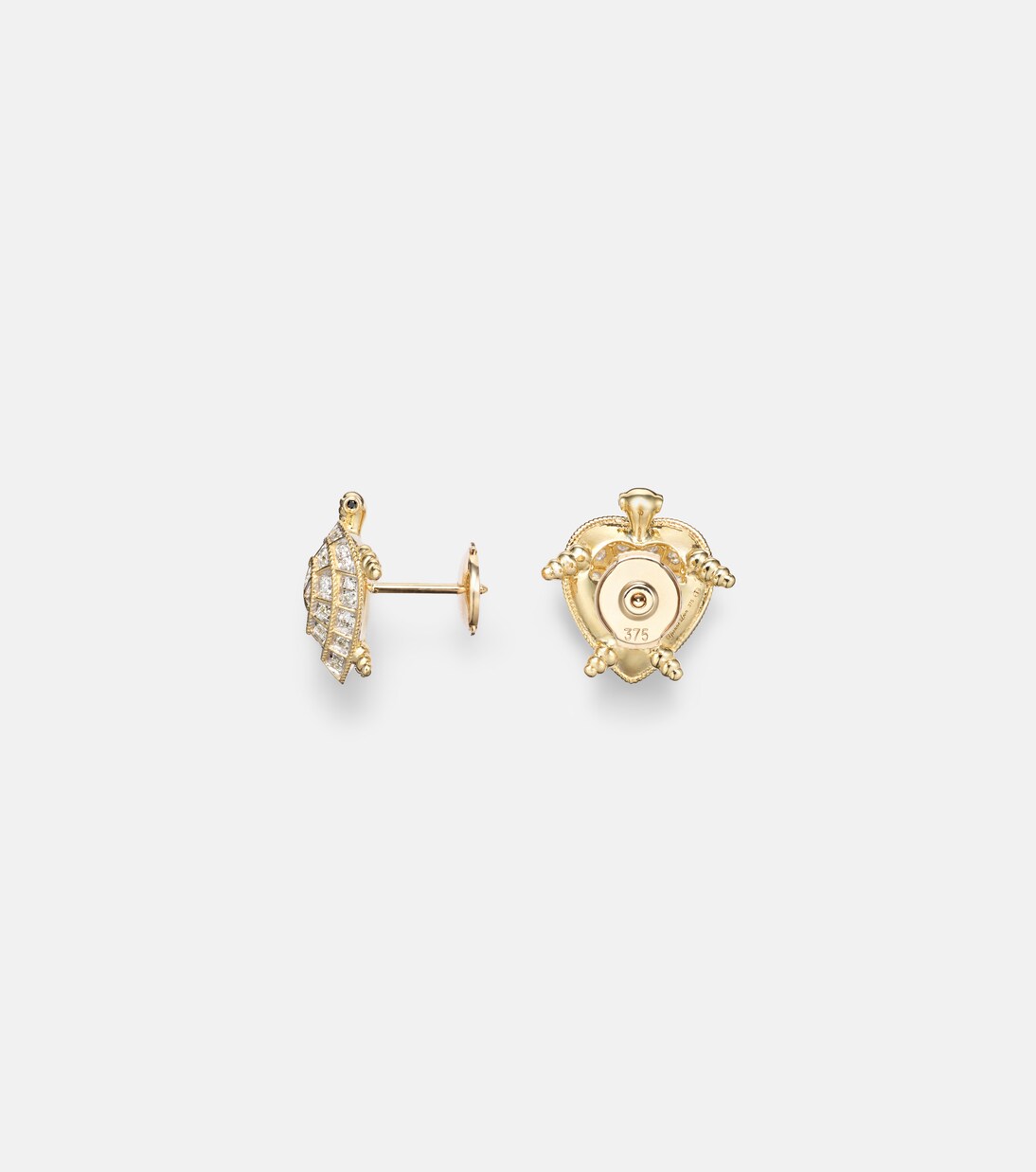 Tortue Coeur 9kt gold earrings with diamonds | Yvonne Léon