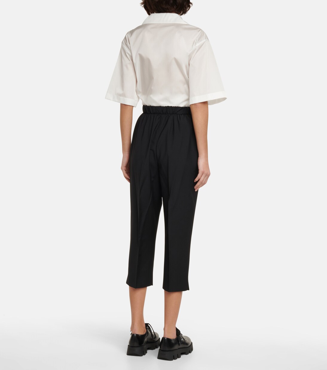 Pantaloni cropped in lana vergine | Prada