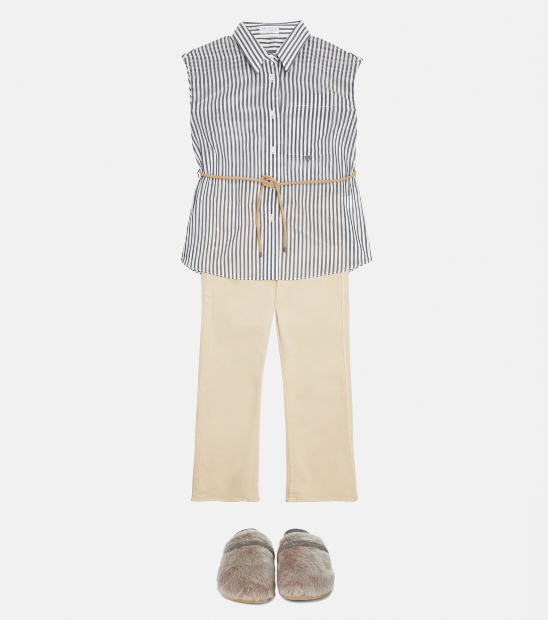 Cotton and silk-blend striped shirt | Brunello Cucinelli Kids