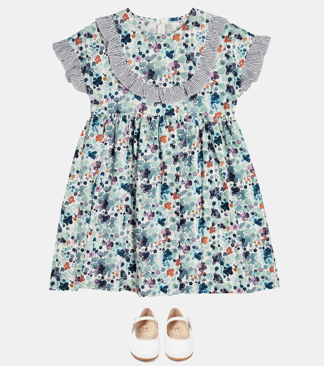 Ruffle-trimmed floral cotton poplin dress | Il Gufo