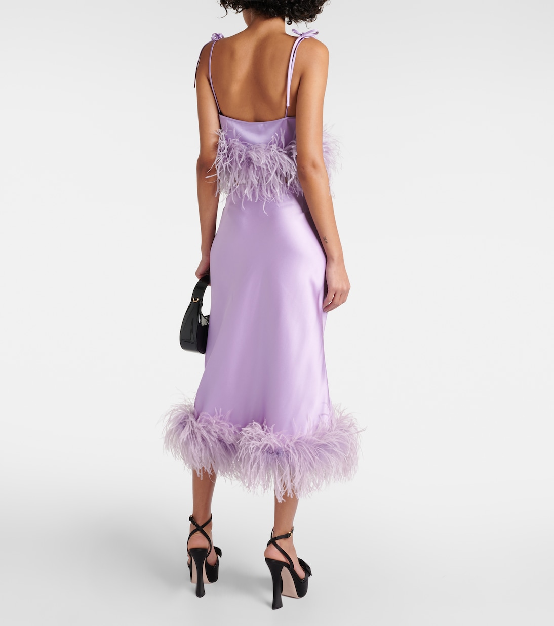 Midirock aus Satin mit Federn | Miu Miu