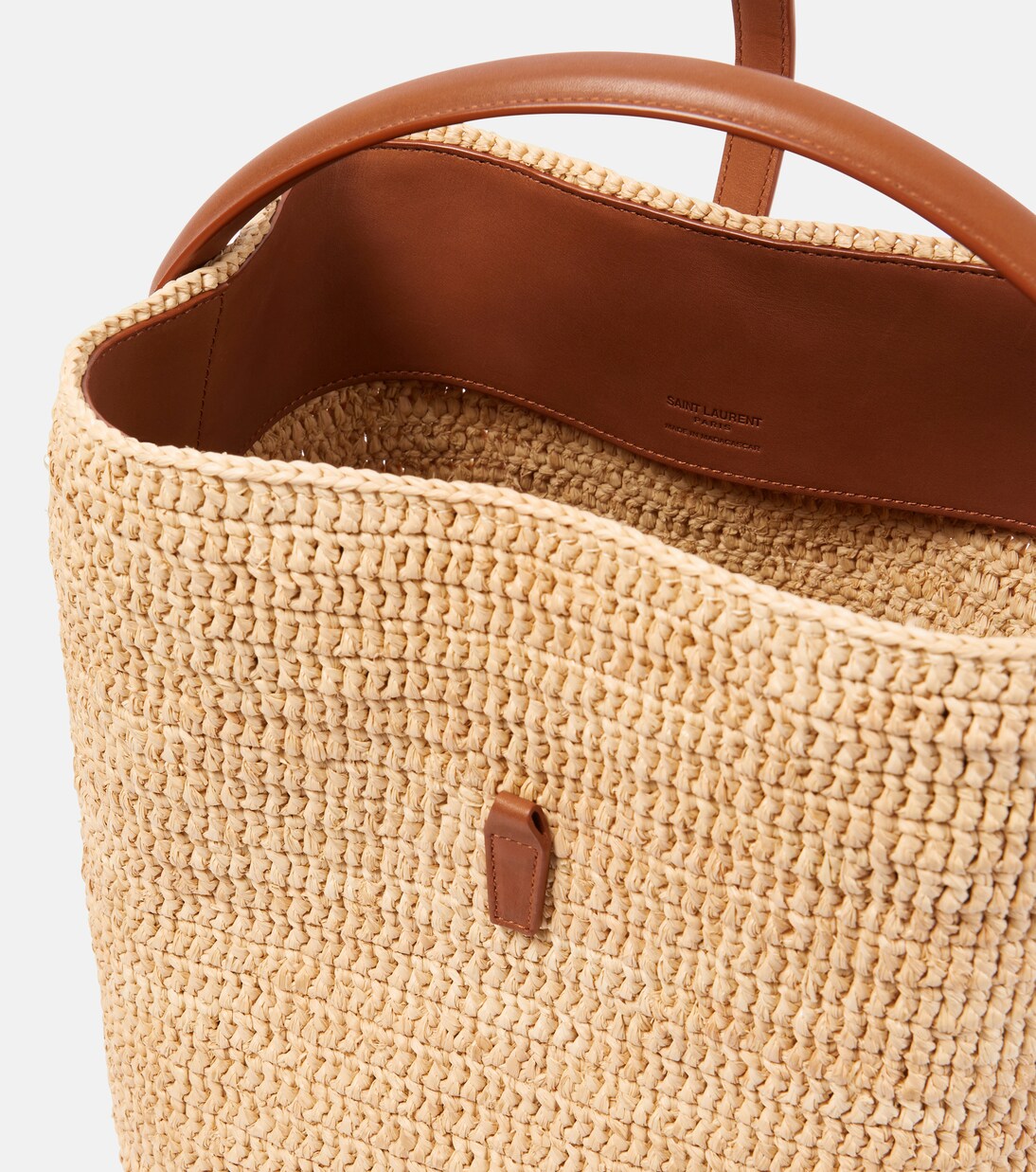 Le 37 leather-trimmed raffia bucket bag | Saint Laurent