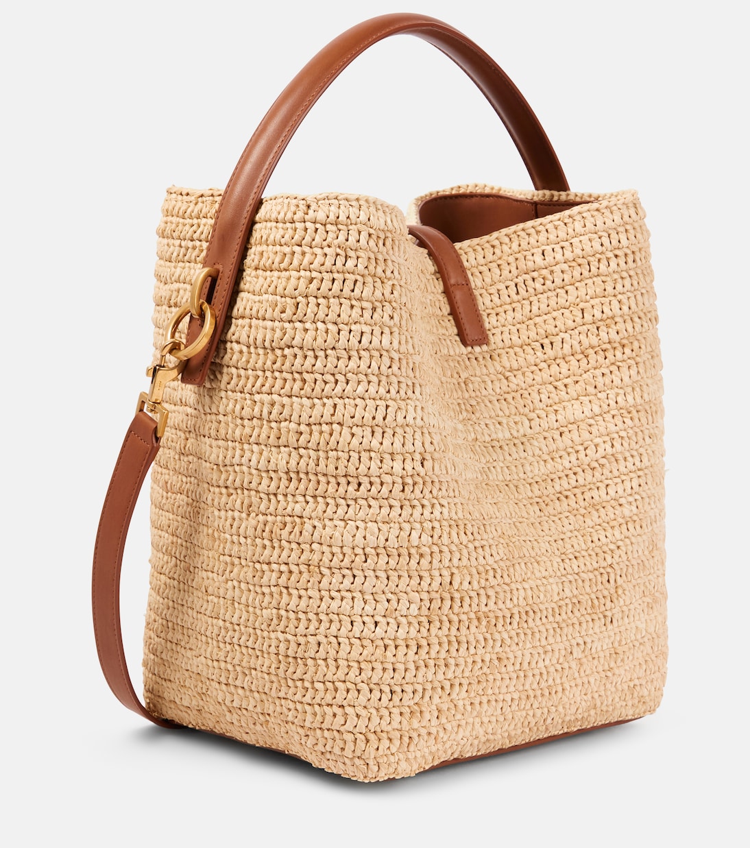 Le 37 leather-trimmed raffia bucket bag | Saint Laurent