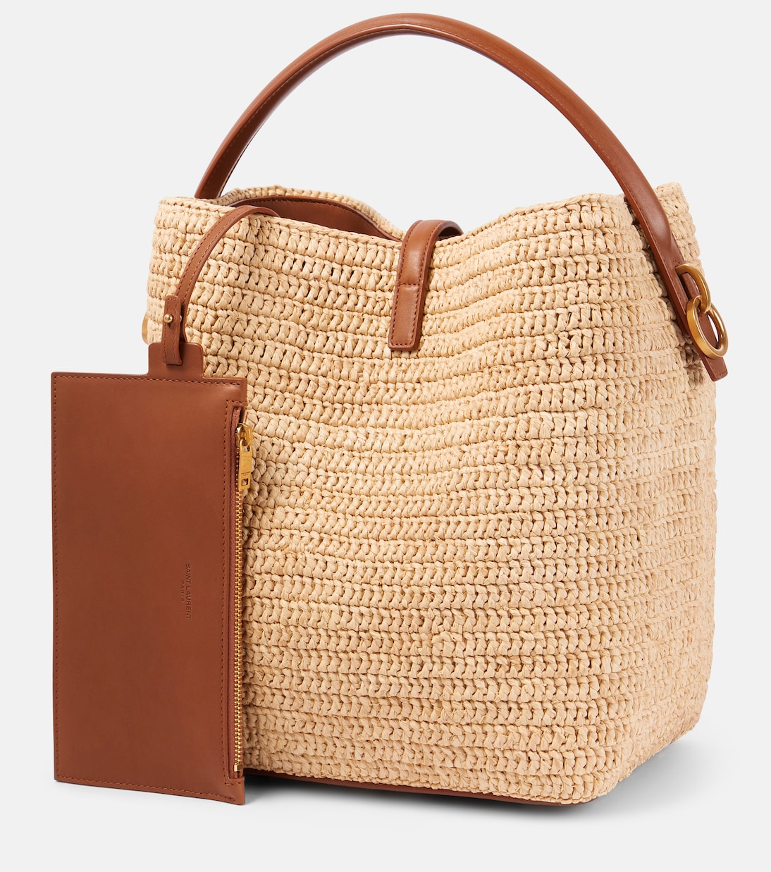 Le 37 leather-trimmed raffia bucket bag | Saint Laurent