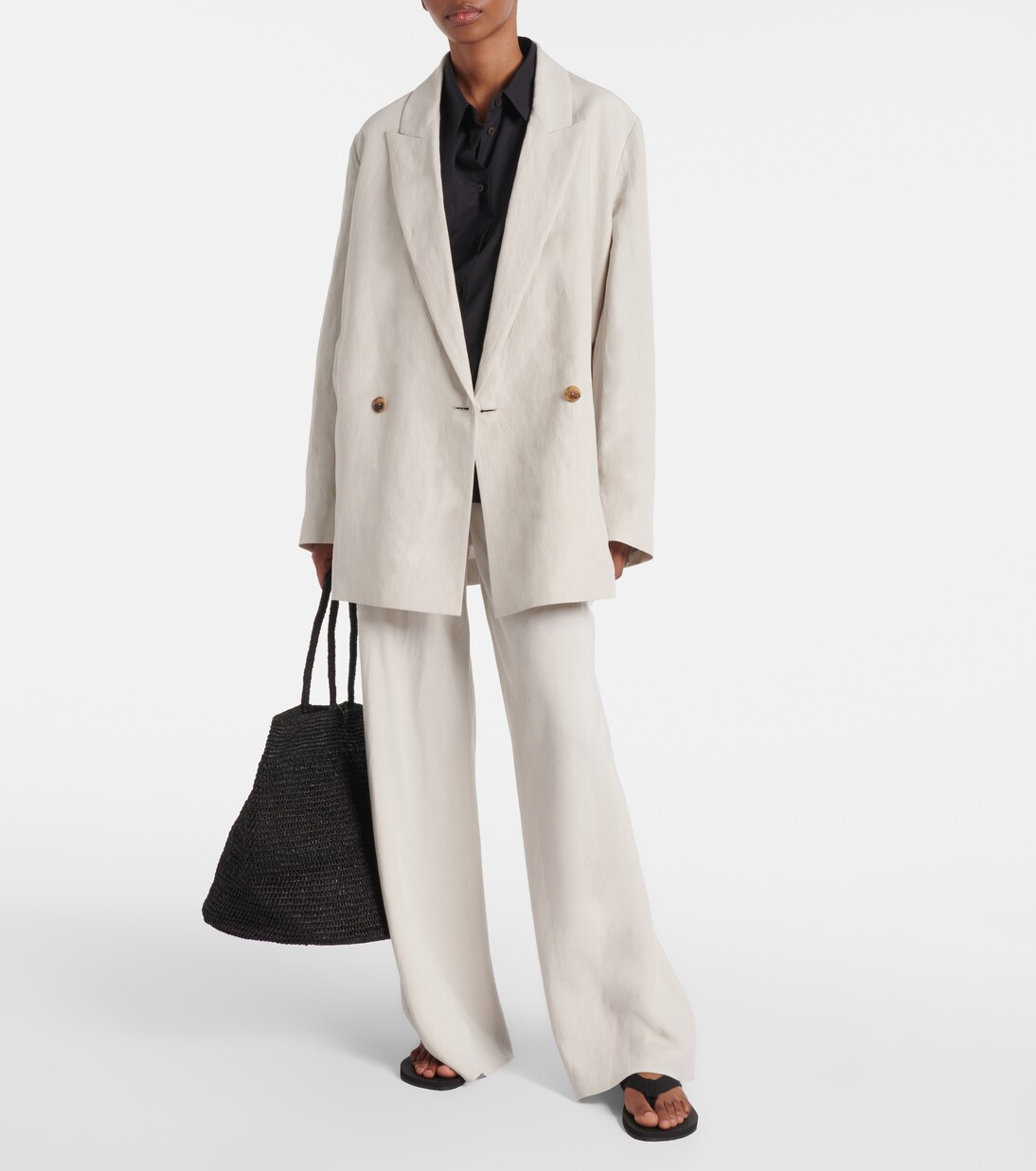 Nat double-breasted silk and linen blazer | The Row