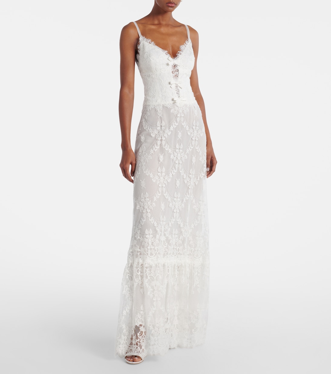Abito lungo in pizzo di misto cotone | Elie Saab