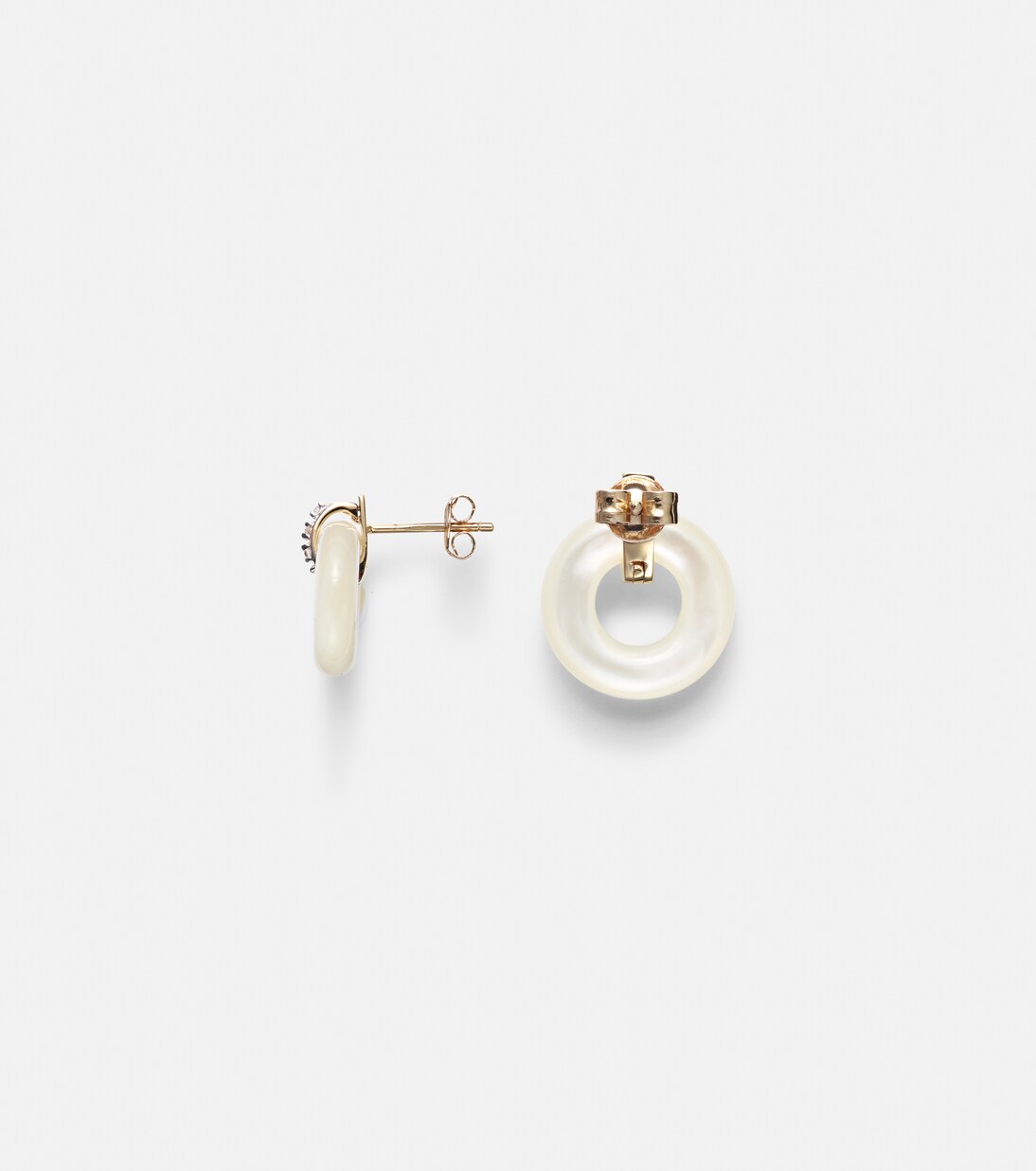 14kt gold earrings with mother-of-pearl and diamonds | Mateo