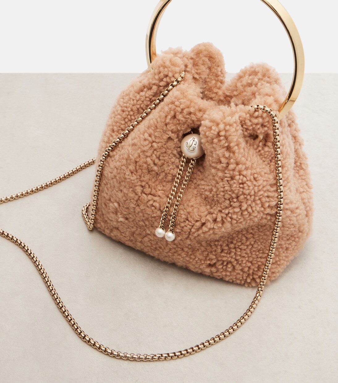Bon Bon Small shearling bucket bag | Jimmy Choo