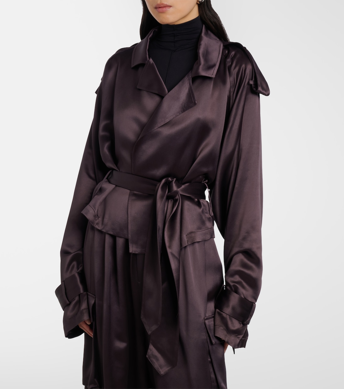 Simona cropped satin trench coat | The Frankie Shop