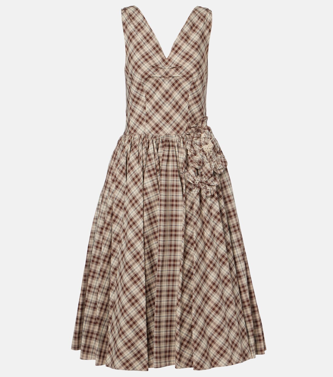 Checked cotton poplin midi dress | Prada