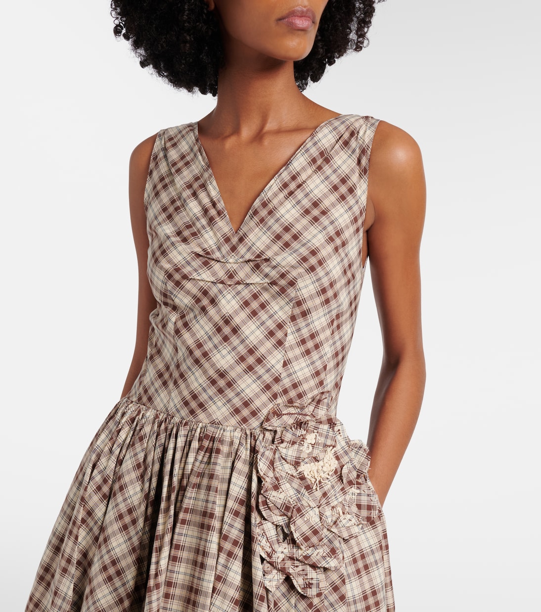Checked cotton poplin midi dress | Prada